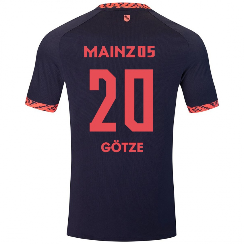 Børn Justus Götze #20 Blå Koralrød Udebane Spillertrøjer 2024/25 Trøje T-Shirt