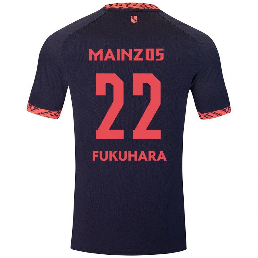 Børn Yuuka Fukuhara #22 Blå Koralrød Udebane Spillertrøjer 2024/25 Trøje T-Shirt