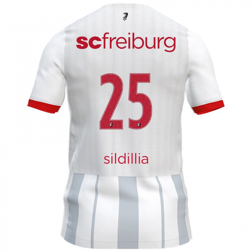 Børn Kiliann Sildillia #25 Hvid Grå Udebane Spillertrøjer 2024/25 Trøje T-Shirt