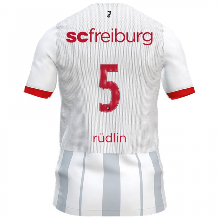 Børn Fabian Rüdlin #5 Hvid Grå Udebane Spillertrøjer 2024/25 Trøje T-Shirt