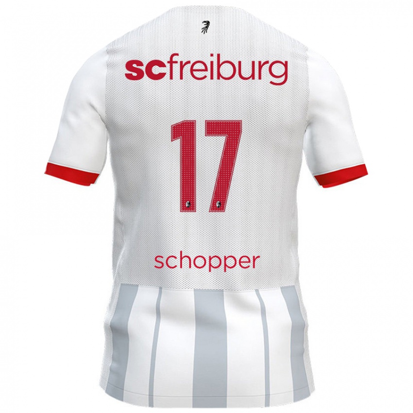 Børn David Schopper #17 Hvid Grå Udebane Spillertrøjer 2024/25 Trøje T-Shirt