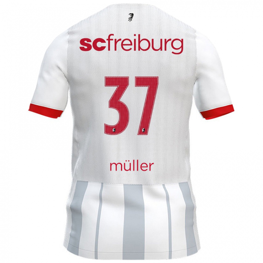 Børn Ruben Müller #37 Hvid Grå Udebane Spillertrøjer 2024/25 Trøje T-Shirt