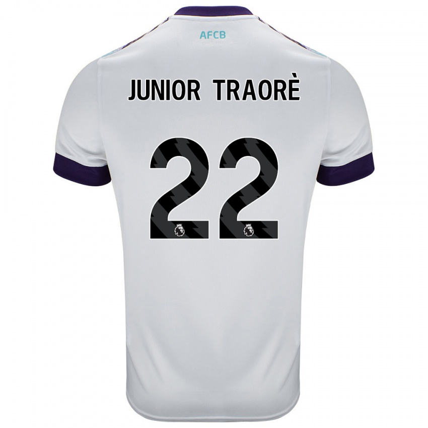 Børn Hamed Junior Traorè #22 Hvid Grøn Lilla Udebane Spillertrøjer 2024/25 Trøje T-Shirt