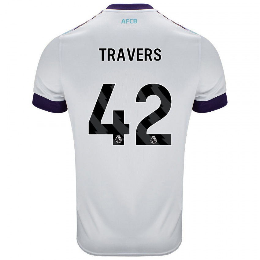 Børn Mark Travers #42 Hvid Grøn Lilla Udebane Spillertrøjer 2024/25 Trøje T-Shirt