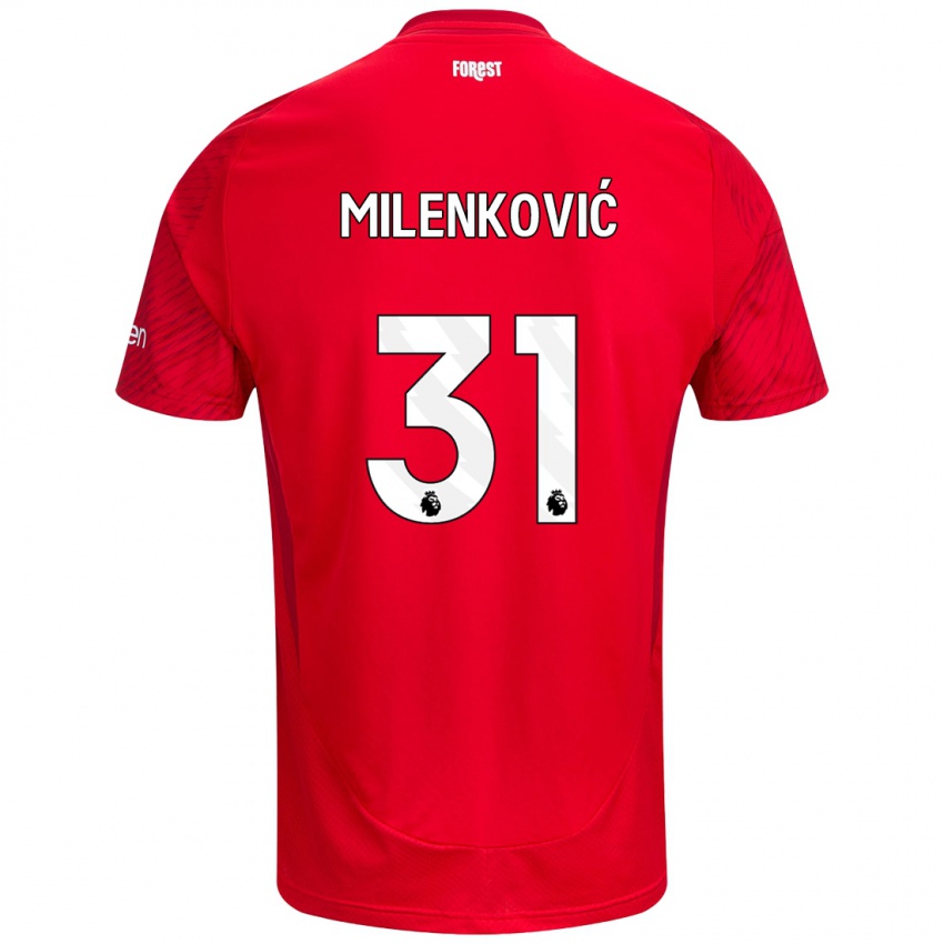 Mænd Nikola Milenkovic #31 Rød Hvid Hjemmebane Spillertrøjer 2024/25 Trøje T-Shirt