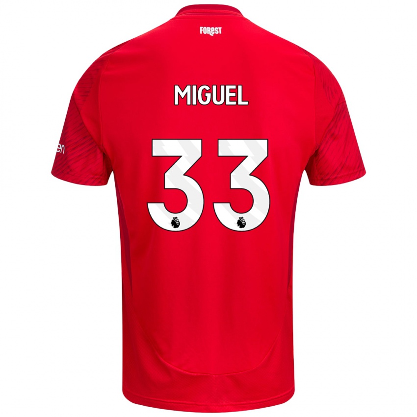 Mænd Carlos Miguel #33 Rød Hvid Hjemmebane Spillertrøjer 2024/25 Trøje T-Shirt