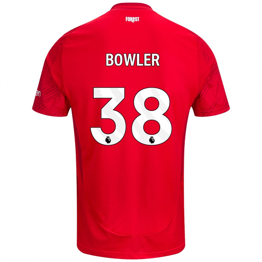 Mænd Josh Bowler #38 Rød Hvid Hjemmebane Spillertrøjer 2024/25 Trøje T-Shirt