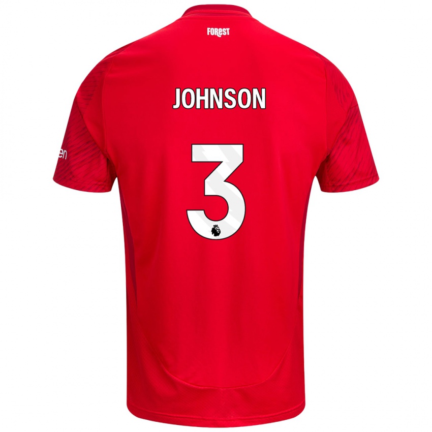 Mænd Nat Johnson #3 Rød Hvid Hjemmebane Spillertrøjer 2024/25 Trøje T-Shirt