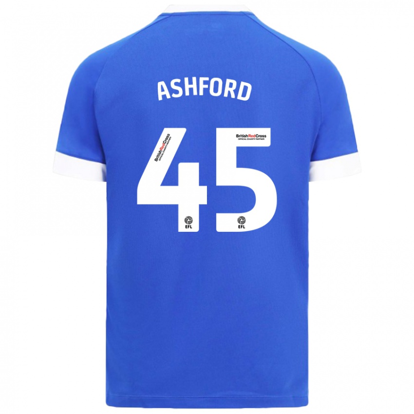 Mænd Cian Ashford #45 Himmelblå Hjemmebane Spillertrøjer 2024/25 Trøje T-Shirt