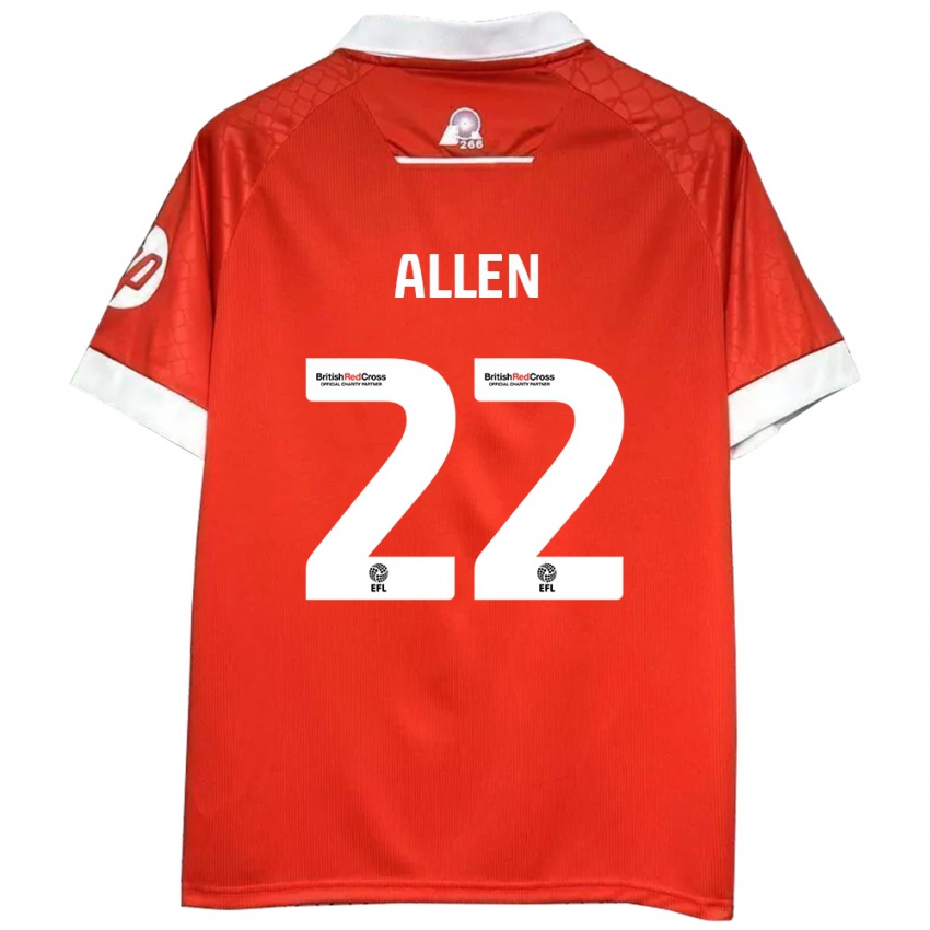 Mænd Keren Allen #22 Rød Hvid Hjemmebane Spillertrøjer 2024/25 Trøje T-Shirt