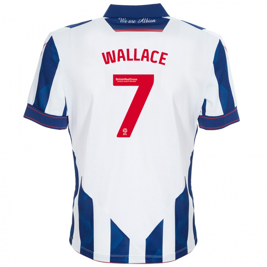 Mænd Jed Wallace #7 Hvid Mørkeblå Hjemmebane Spillertrøjer 2024/25 Trøje T-Shirt