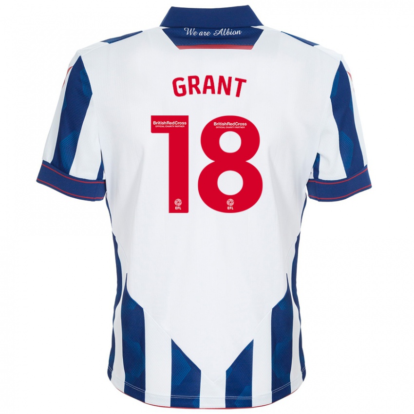 Mænd Karlan Grant #18 Hvid Mørkeblå Hjemmebane Spillertrøjer 2024/25 Trøje T-Shirt