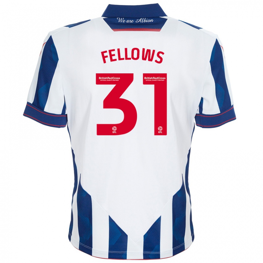 Mænd Tom Fellows #31 Hvid Mørkeblå Hjemmebane Spillertrøjer 2024/25 Trøje T-Shirt