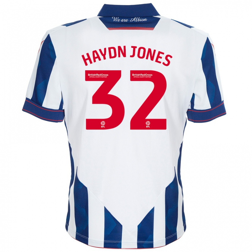 Mænd Mackenzie Haydn Jones #32 Hvid Mørkeblå Hjemmebane Spillertrøjer 2024/25 Trøje T-Shirt