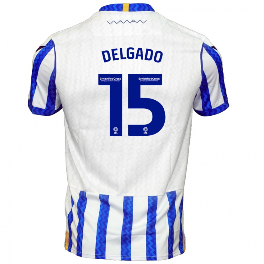 Mænd Juan Delgado #15 Blå Hvid Hjemmebane Spillertrøjer 2024/25 Trøje T-Shirt