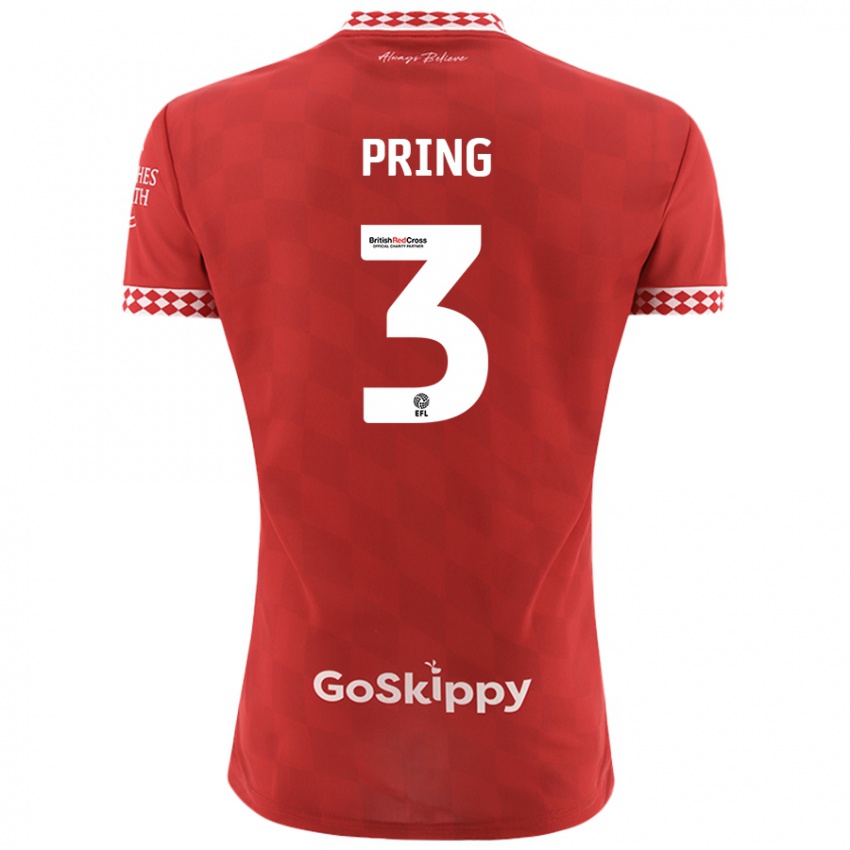 Mænd Cameron Pring #3 Rød Hjemmebane Spillertrøjer 2024/25 Trøje T-Shirt