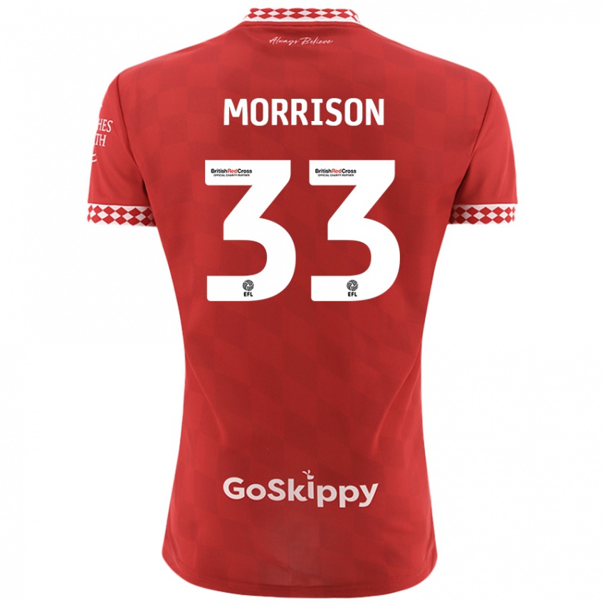 Mænd Elijah Morrison #33 Rød Hjemmebane Spillertrøjer 2024/25 Trøje T-Shirt