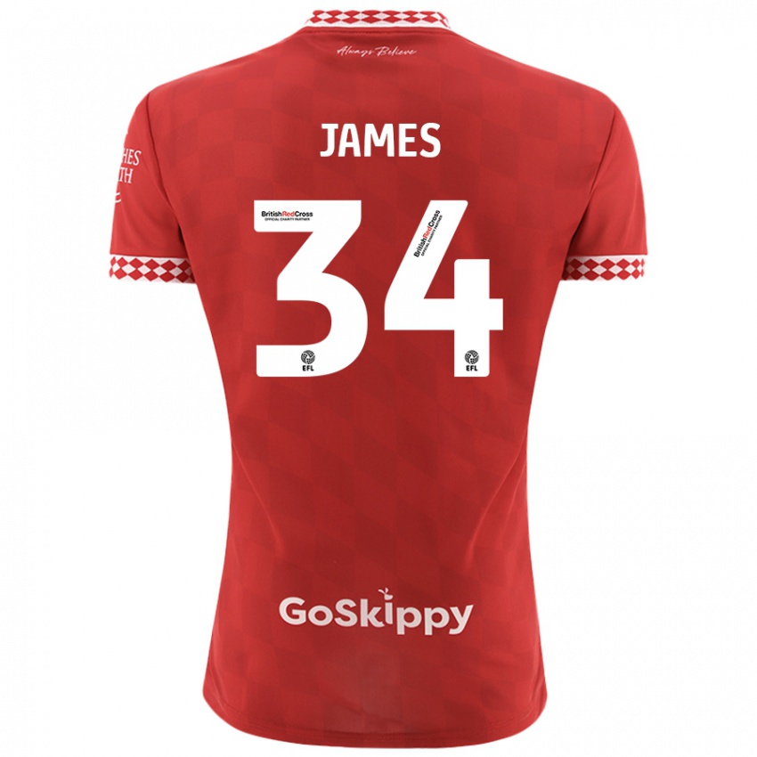 Mænd Joseph James #34 Rød Hjemmebane Spillertrøjer 2024/25 Trøje T-Shirt