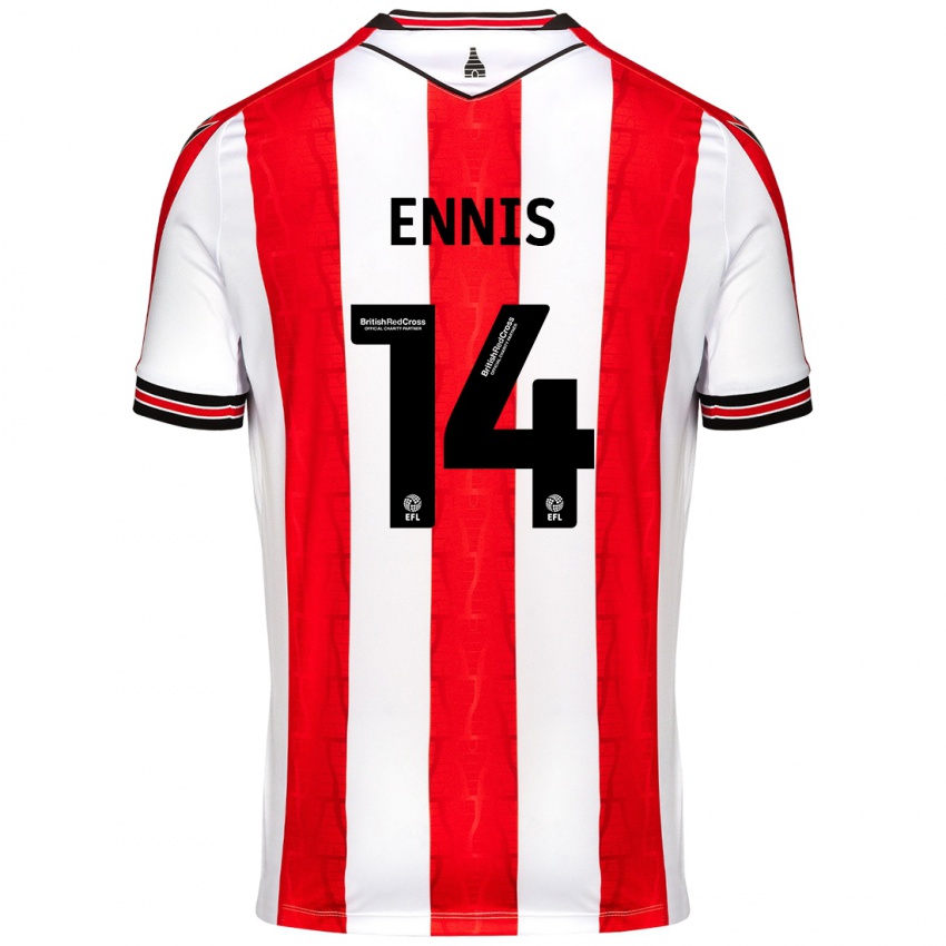 Mænd Niall Ennis #14 Rød Hvid Hjemmebane Spillertrøjer 2024/25 Trøje T-Shirt