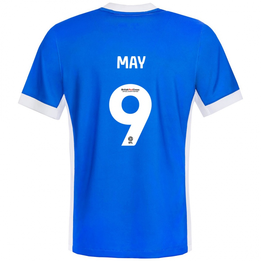 Mænd Alfie May #9 Blå Hvid Hjemmebane Spillertrøjer 2024/25 Trøje T-Shirt