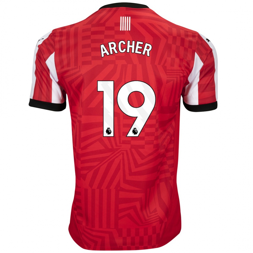 Mænd Cameron Archer #19 Rød Hvid Hjemmebane Spillertrøjer 2024/25 Trøje T-Shirt