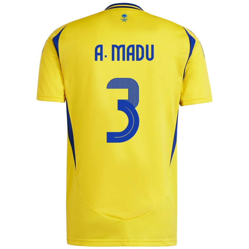 Mænd Abdullah Madu #3 Gul Blå Hjemmebane Spillertrøjer 2024/25 Trøje T-Shirt