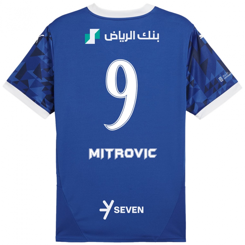 Mænd Aleksandar Mitrovic #9 Mørkeblå Hvid Hjemmebane Spillertrøjer 2024/25 Trøje T-Shirt