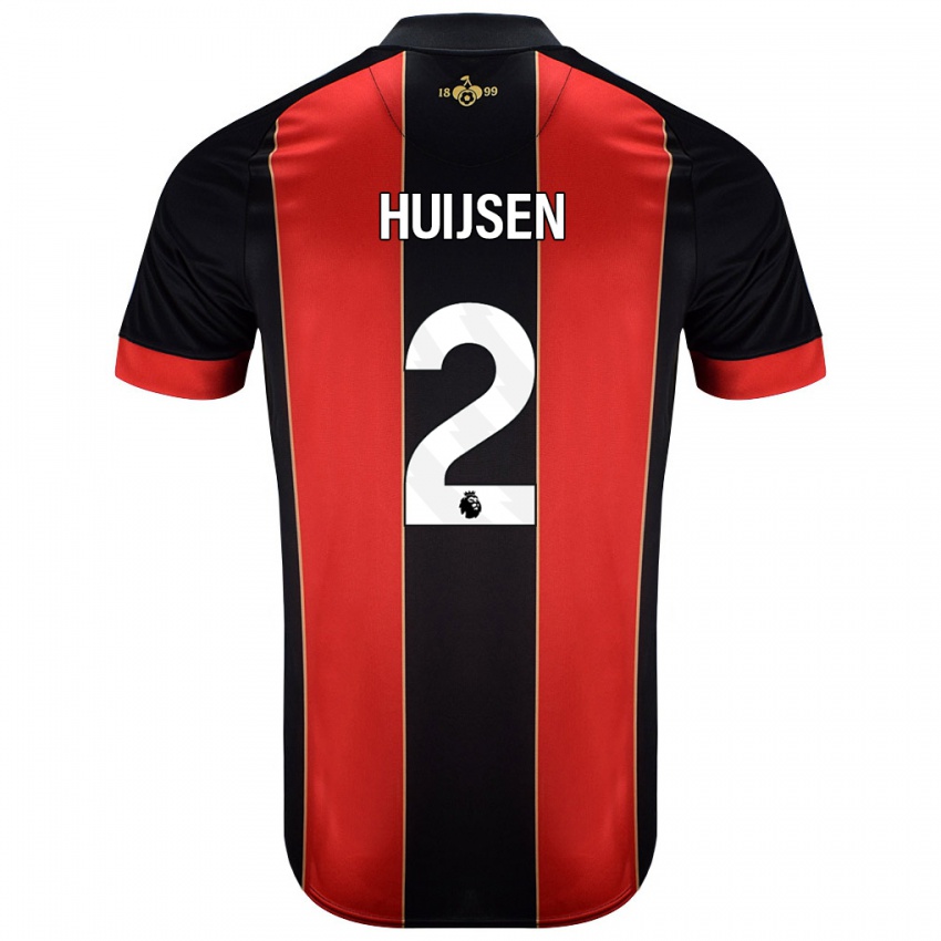 Mænd Dean Huijsen #2 Rød Sort Hjemmebane Spillertrøjer 2024/25 Trøje T-Shirt