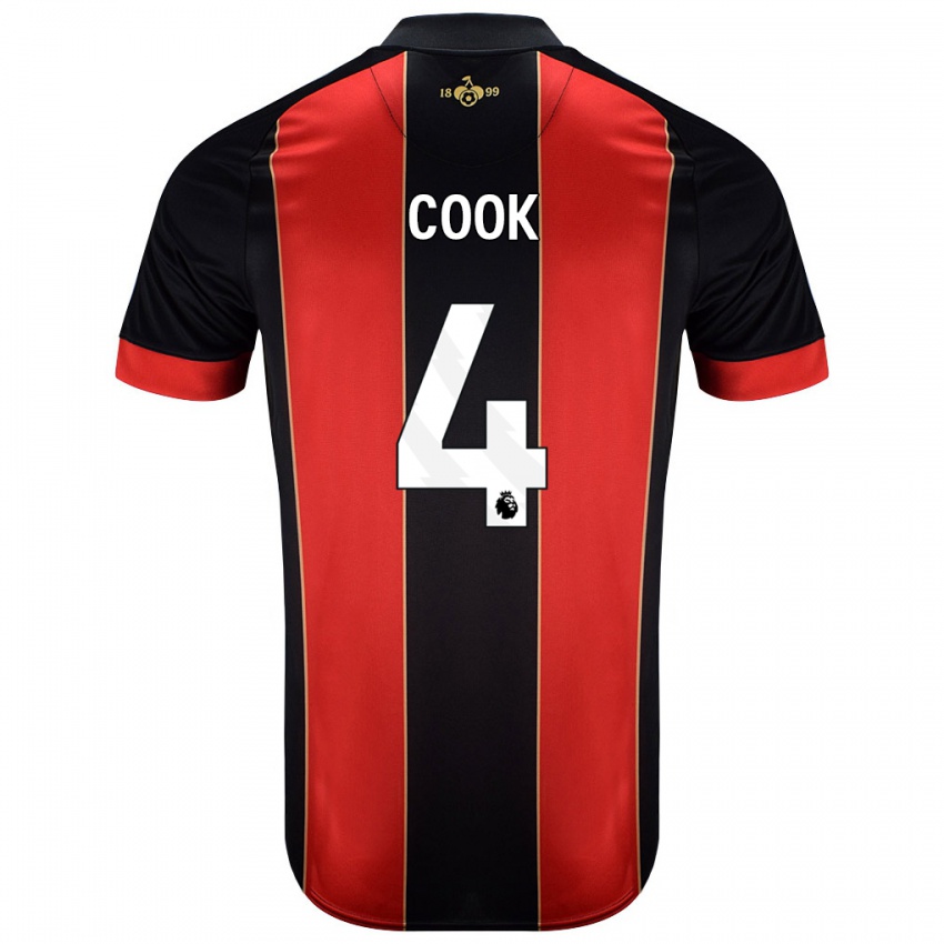 Mænd Lewis Cook #4 Rød Sort Hjemmebane Spillertrøjer 2024/25 Trøje T-Shirt