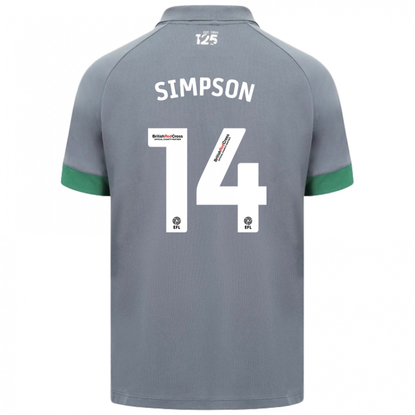 Mænd Jasmine Simpson #14 Mørkegrå Udebane Spillertrøjer 2024/25 Trøje T-Shirt