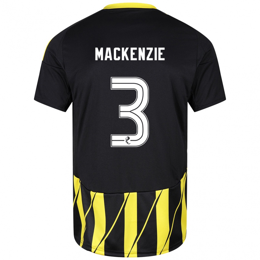 Mænd Jack Mackenzie #3 Sort Gul Udebane Spillertrøjer 2024/25 Trøje T-Shirt