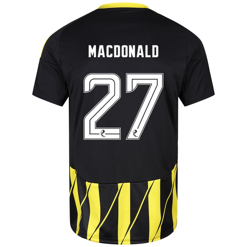 Mænd Angus Macdonald #27 Sort Gul Udebane Spillertrøjer 2024/25 Trøje T-Shirt