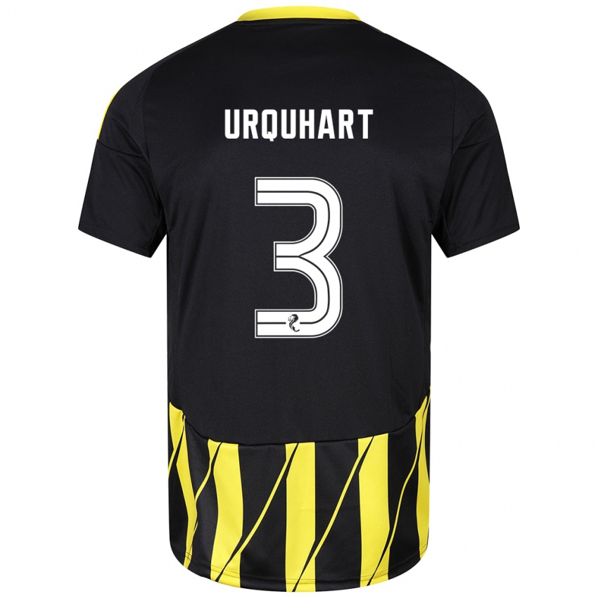 Mænd Millie Urquhart #3 Sort Gul Udebane Spillertrøjer 2024/25 Trøje T-Shirt