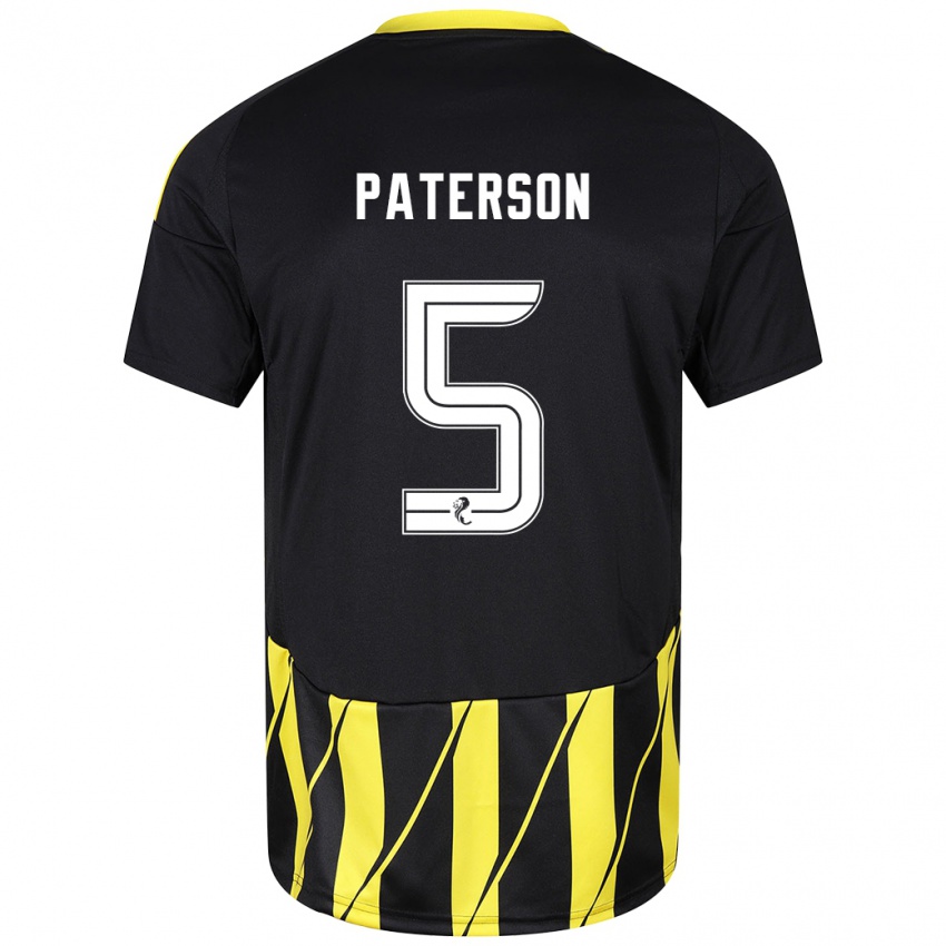 Mænd Donna Paterson #5 Sort Gul Udebane Spillertrøjer 2024/25 Trøje T-Shirt