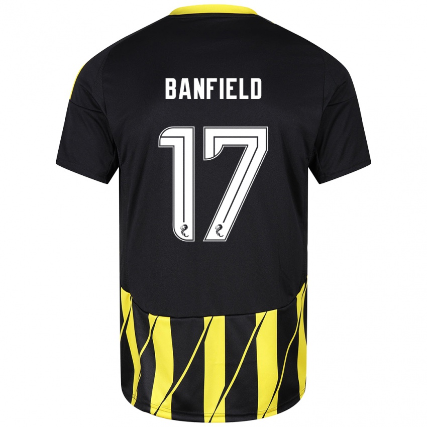 Mænd Keeley Banfield #17 Sort Gul Udebane Spillertrøjer 2024/25 Trøje T-Shirt