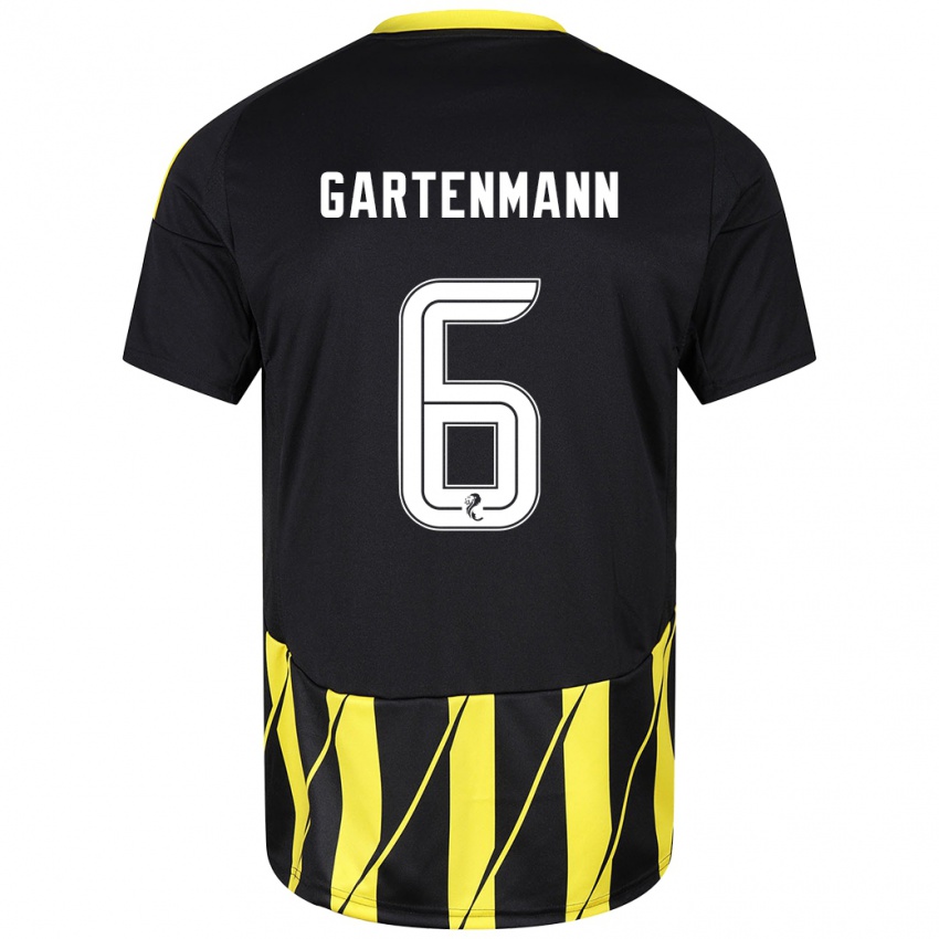 Mænd Stefan Gartenmann #6 Sort Gul Udebane Spillertrøjer 2024/25 Trøje T-Shirt