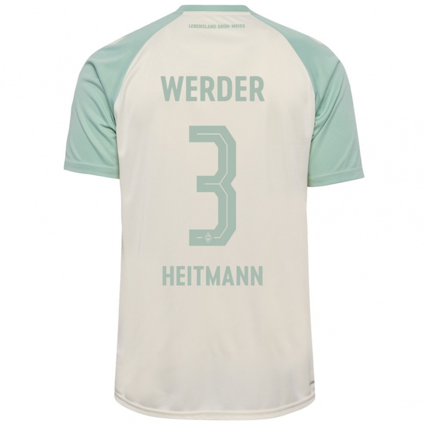 Mænd Mats Heitmann #3 Råhvid Lysegrøn Udebane Spillertrøjer 2024/25 Trøje T-Shirt