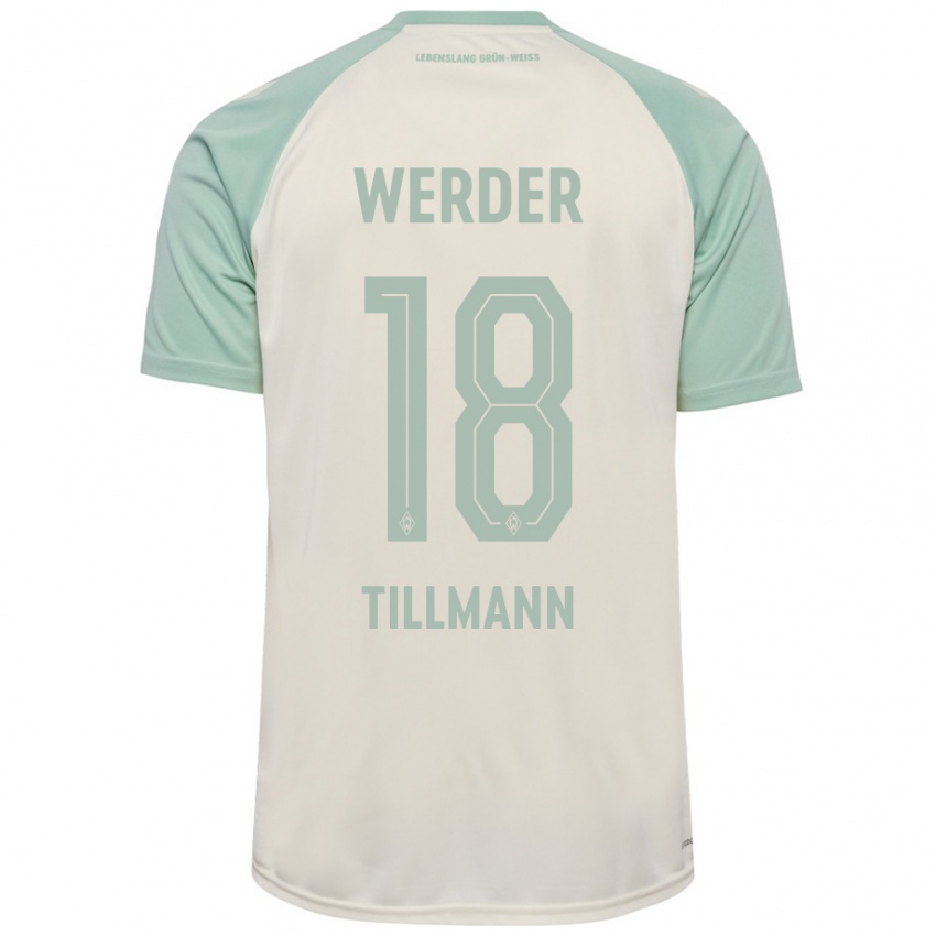 Mænd Felix Tillmann #18 Råhvid Lysegrøn Udebane Spillertrøjer 2024/25 Trøje T-Shirt