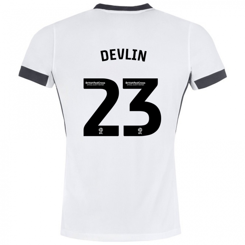 Mænd Charlotte Devlin #23 Hvid Sort Udebane Spillertrøjer 2024/25 Trøje T-Shirt