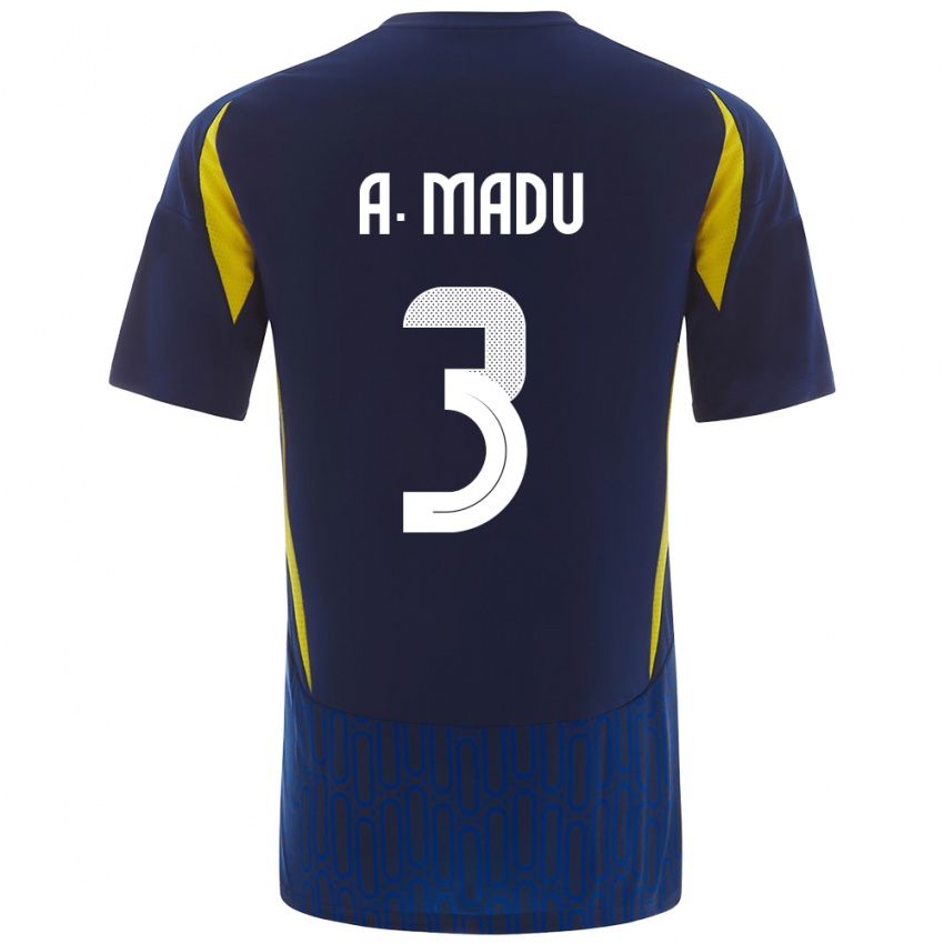 Mænd Abdullah Madu #3 Blå Gul Udebane Spillertrøjer 2024/25 Trøje T-Shirt