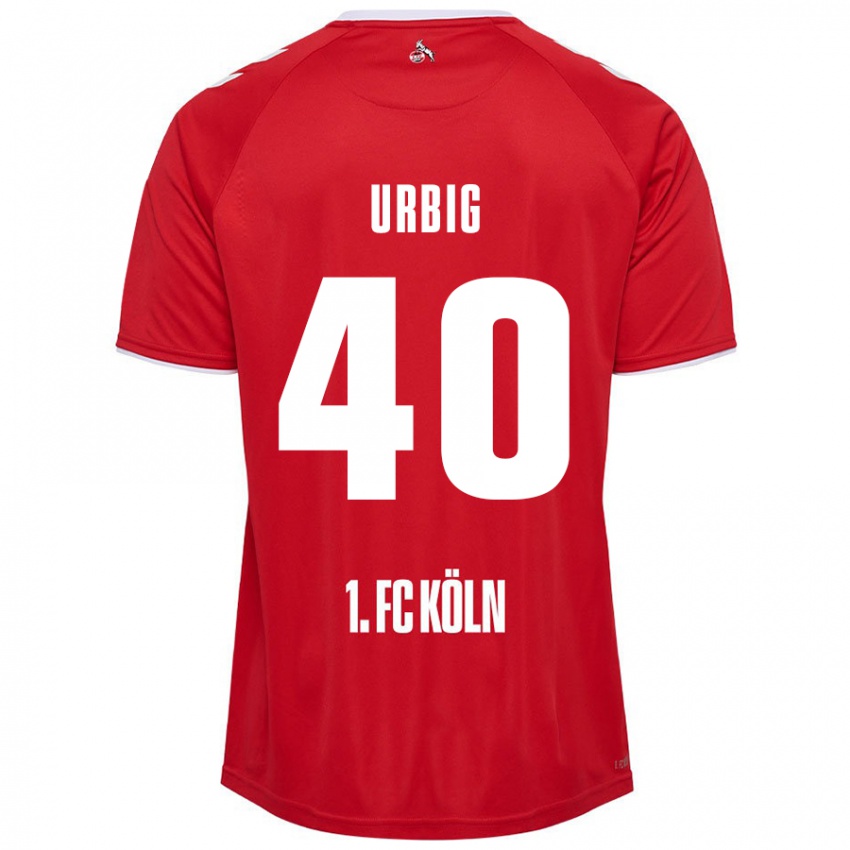 Mænd Jonas Urbig #40 Rød Hvid Udebane Spillertrøjer 2024/25 Trøje T-Shirt