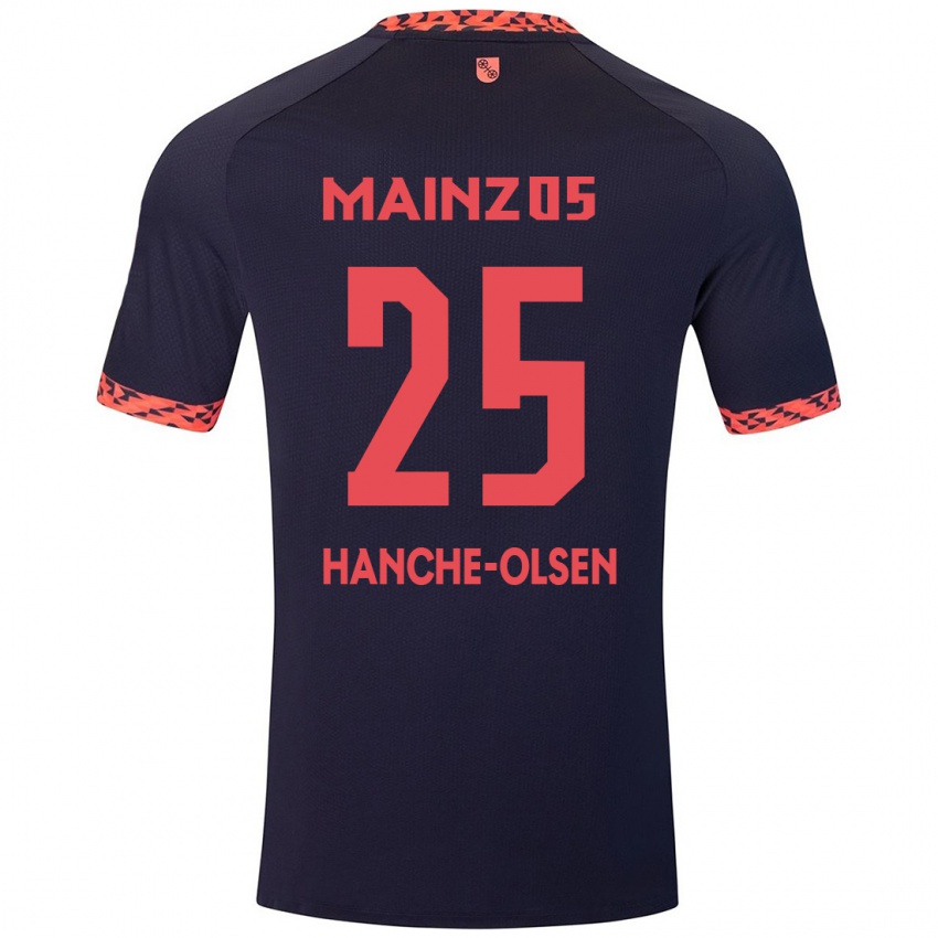 Mænd Andreas Hanche-Olsen #25 Blå Koralrød Udebane Spillertrøjer 2024/25 Trøje T-Shirt