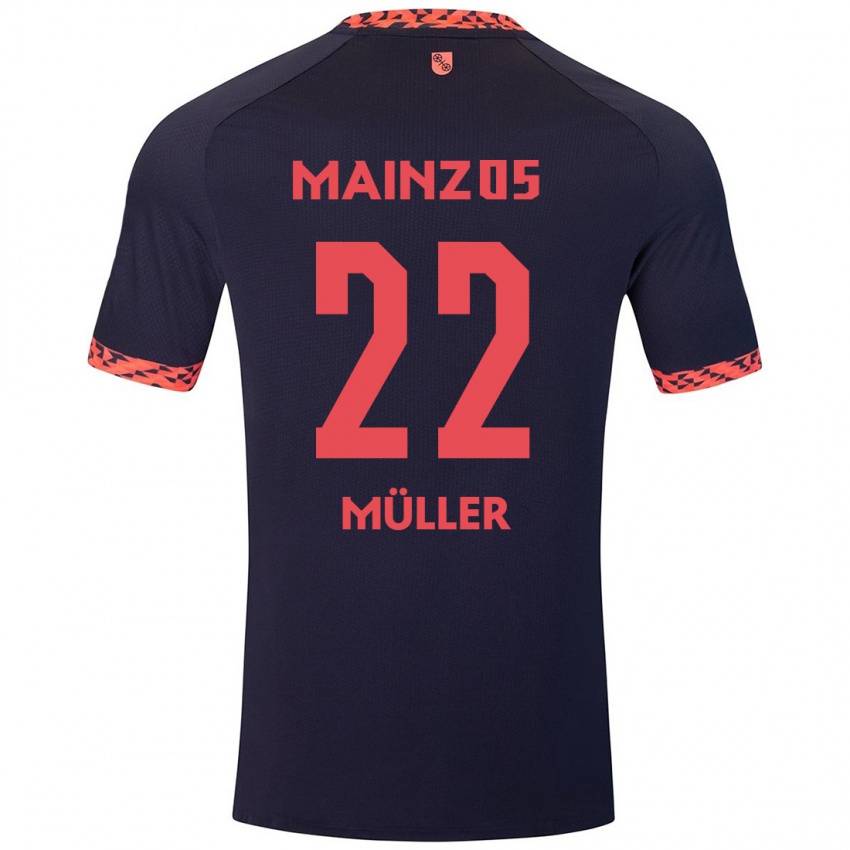 Mænd Tim Müller #22 Blå Koralrød Udebane Spillertrøjer 2024/25 Trøje T-Shirt