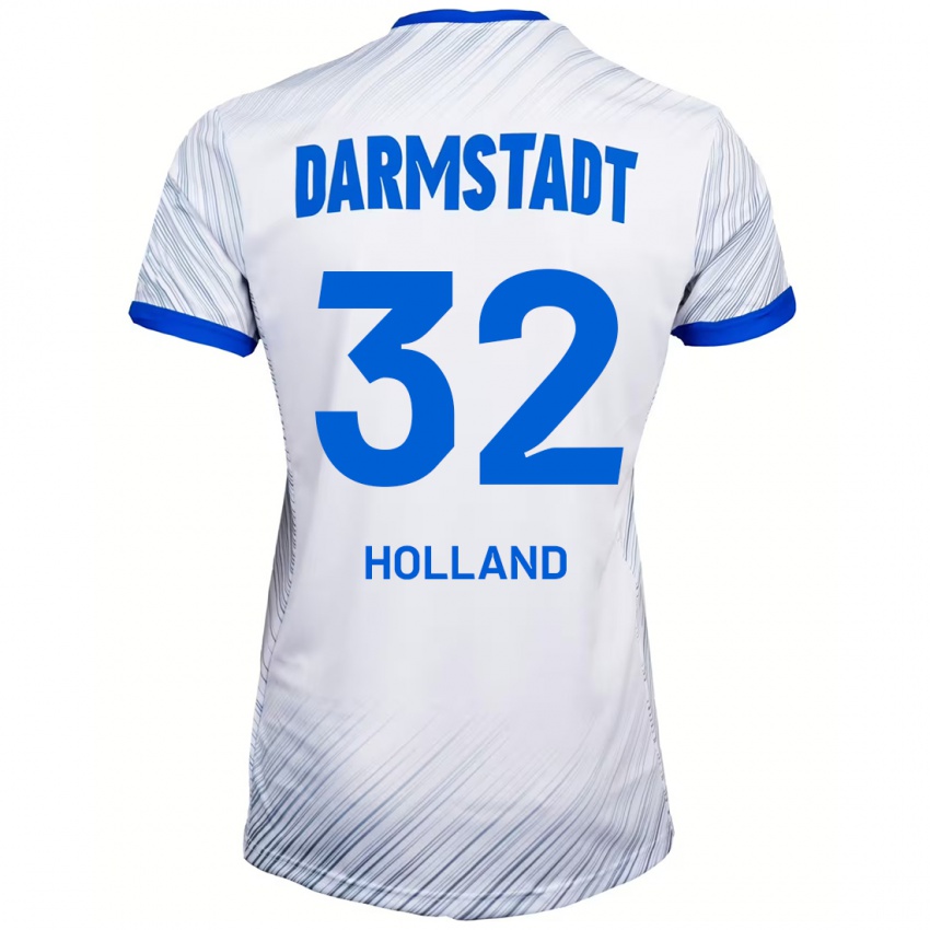 Mænd Fabian Holland #32 Hvid Blå Udebane Spillertrøjer 2024/25 Trøje T-Shirt