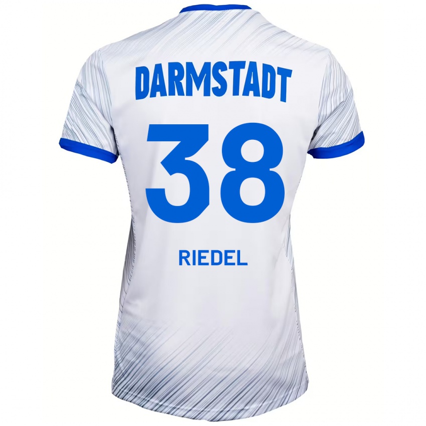 Mænd Clemens Riedel #38 Hvid Blå Udebane Spillertrøjer 2024/25 Trøje T-Shirt