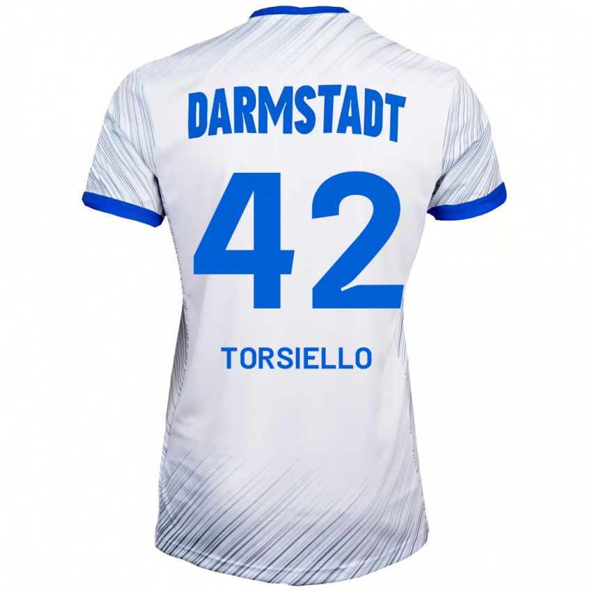 Mænd Fabio Torsiello #42 Hvid Blå Udebane Spillertrøjer 2024/25 Trøje T-Shirt