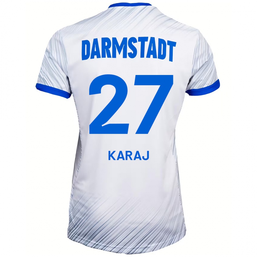 Mænd Eraldo Karaj #27 Hvid Blå Udebane Spillertrøjer 2024/25 Trøje T-Shirt