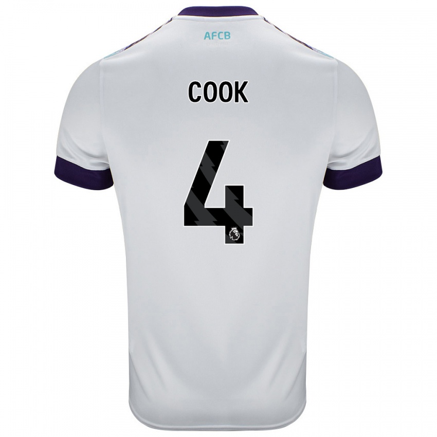 Mænd Lewis Cook #4 Hvid Grøn Lilla Udebane Spillertrøjer 2024/25 Trøje T-Shirt