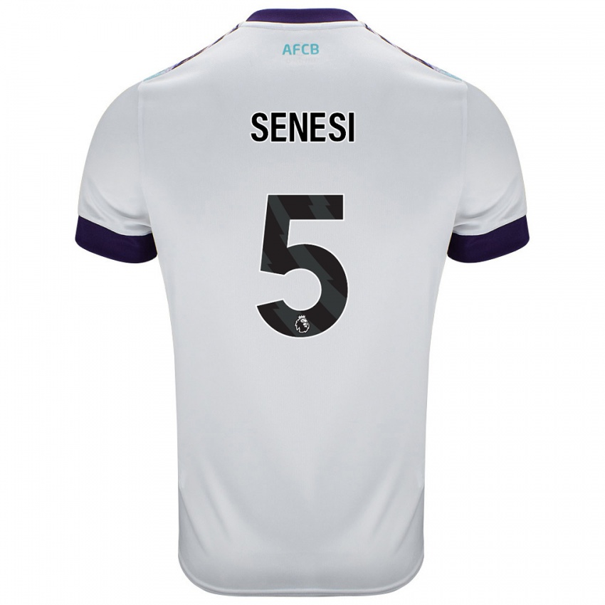 Mænd Marcos Senesi #5 Hvid Grøn Lilla Udebane Spillertrøjer 2024/25 Trøje T-Shirt