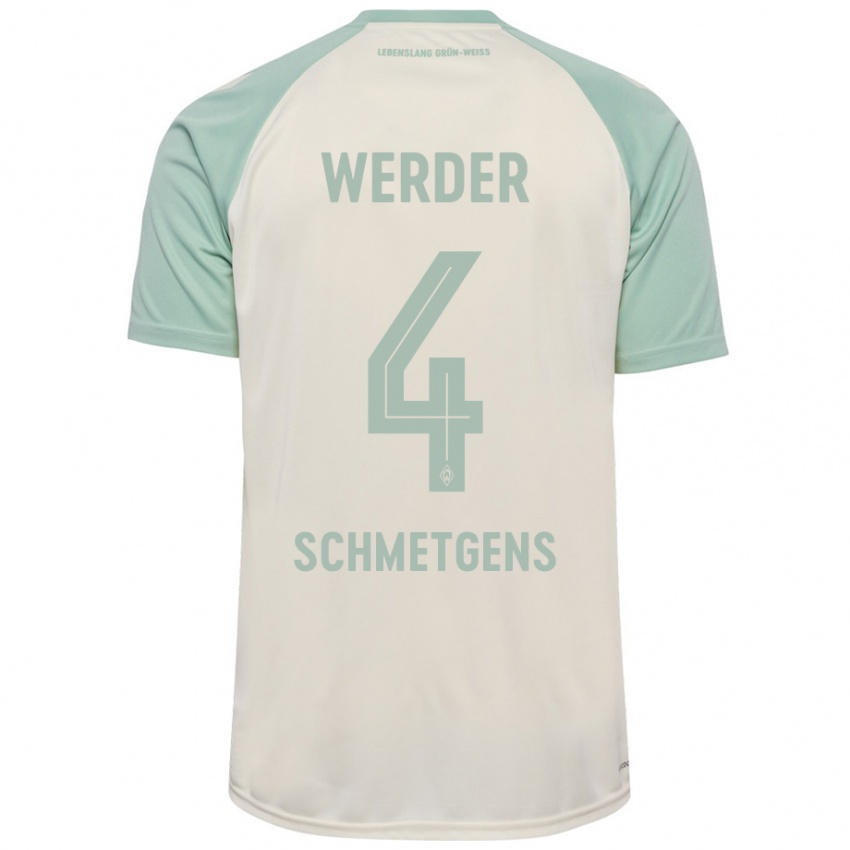 Kvinder Mick Schmetgens #4 Råhvid Lysegrøn Udebane Spillertrøjer 2024/25 Trøje T-Shirt